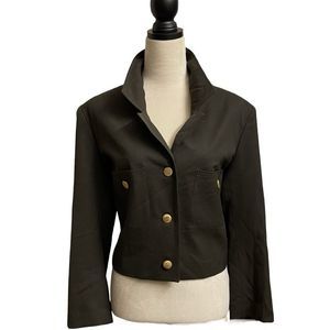 Cropped army green Blazer with Gold Buttons